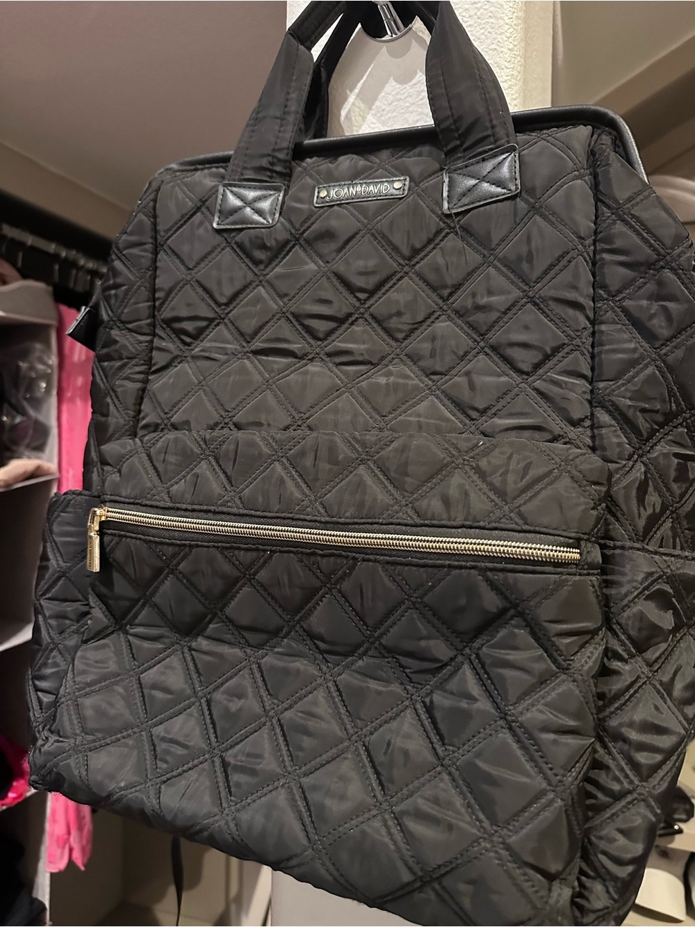 Joan & David Quilted Nylon Black Backpack/Tote/Diaper Bag + Small Pouch